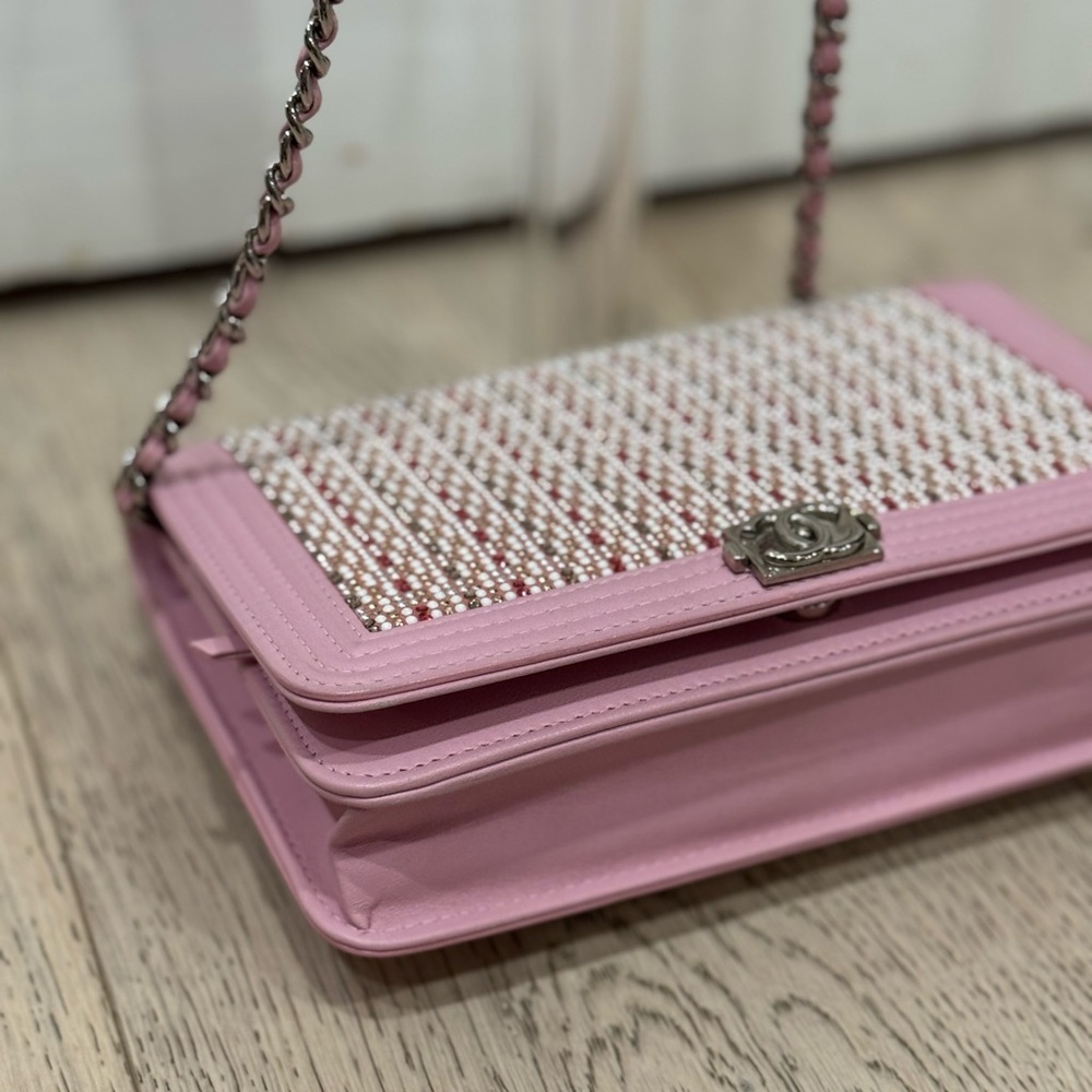 CHANEL Pink Crystal Boy WOC Lambskin Leather CC Crossbody Bag A80287 EUC COA LTD - Picture 12 of 16